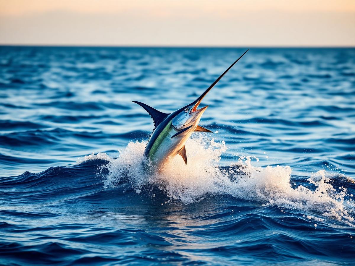 Marlin leaping from the ocean
